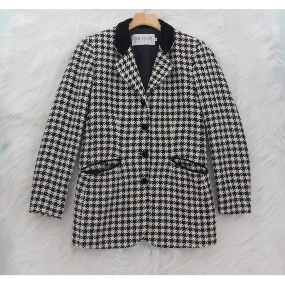 Hugo Buscati Milano Blazer Women's 4 Black White Houndstooth Vintage Old Money